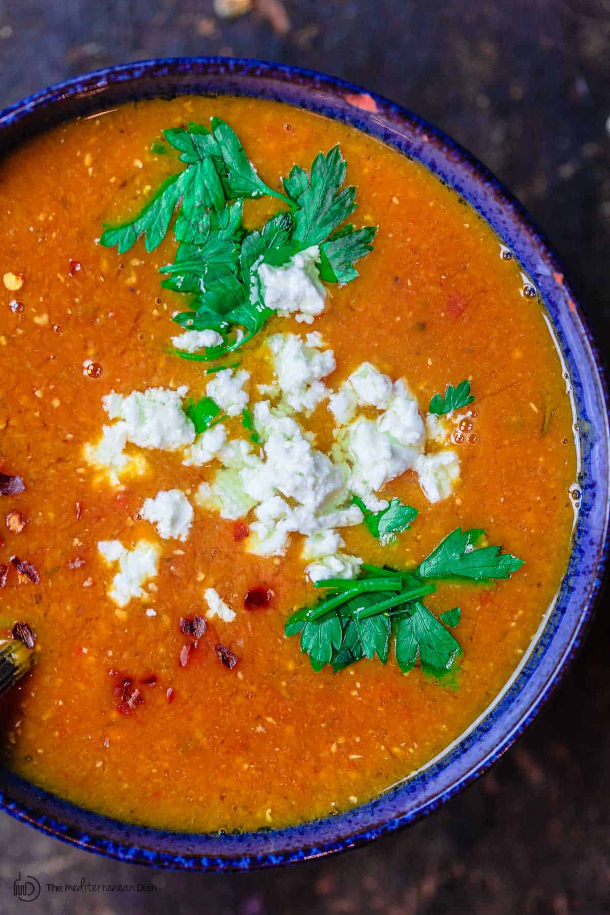 One bowl of red lentil soup