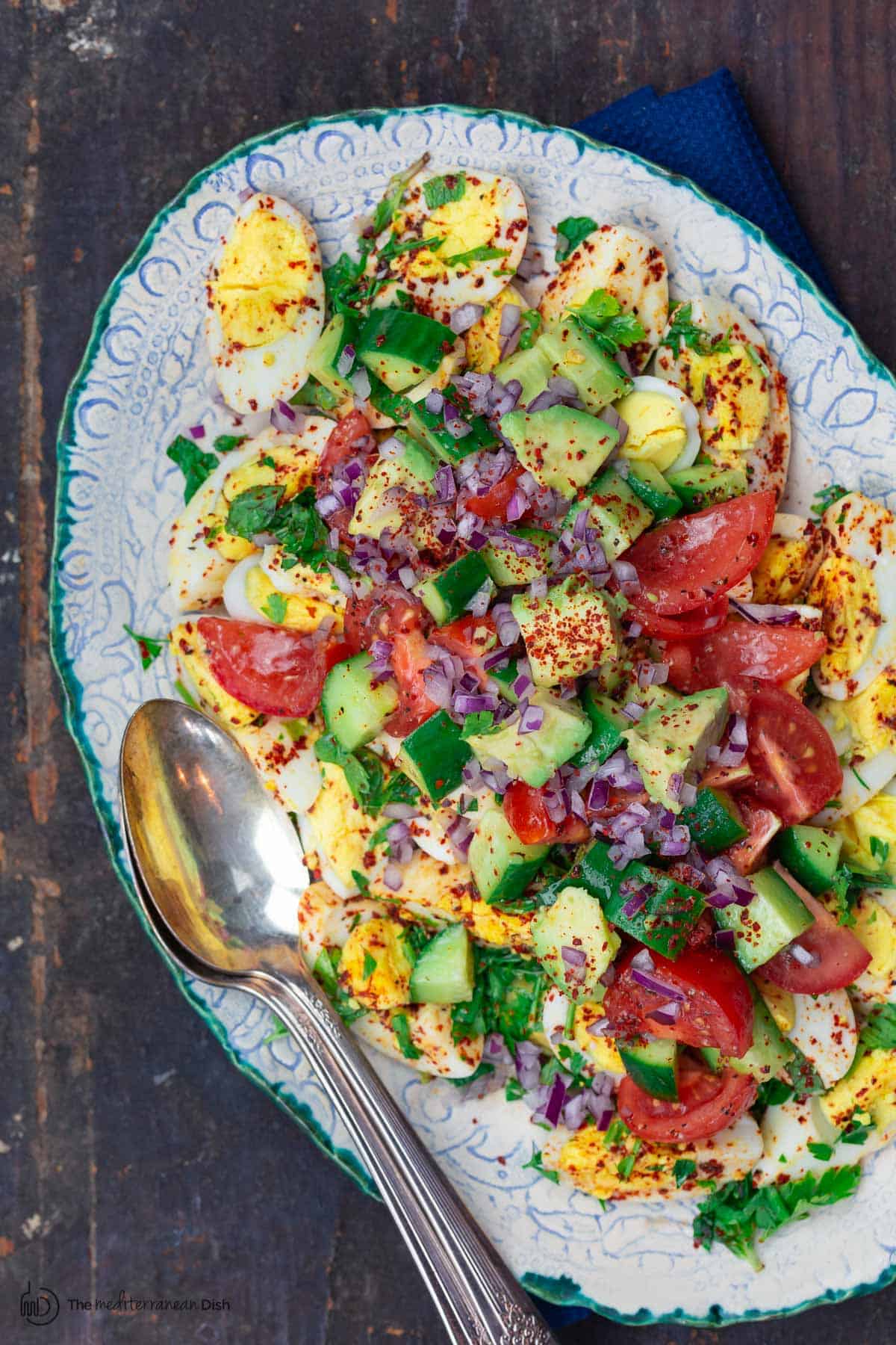 Healthy Egg Salad with Avocados, cucumbers, tomoes and fresh herbs