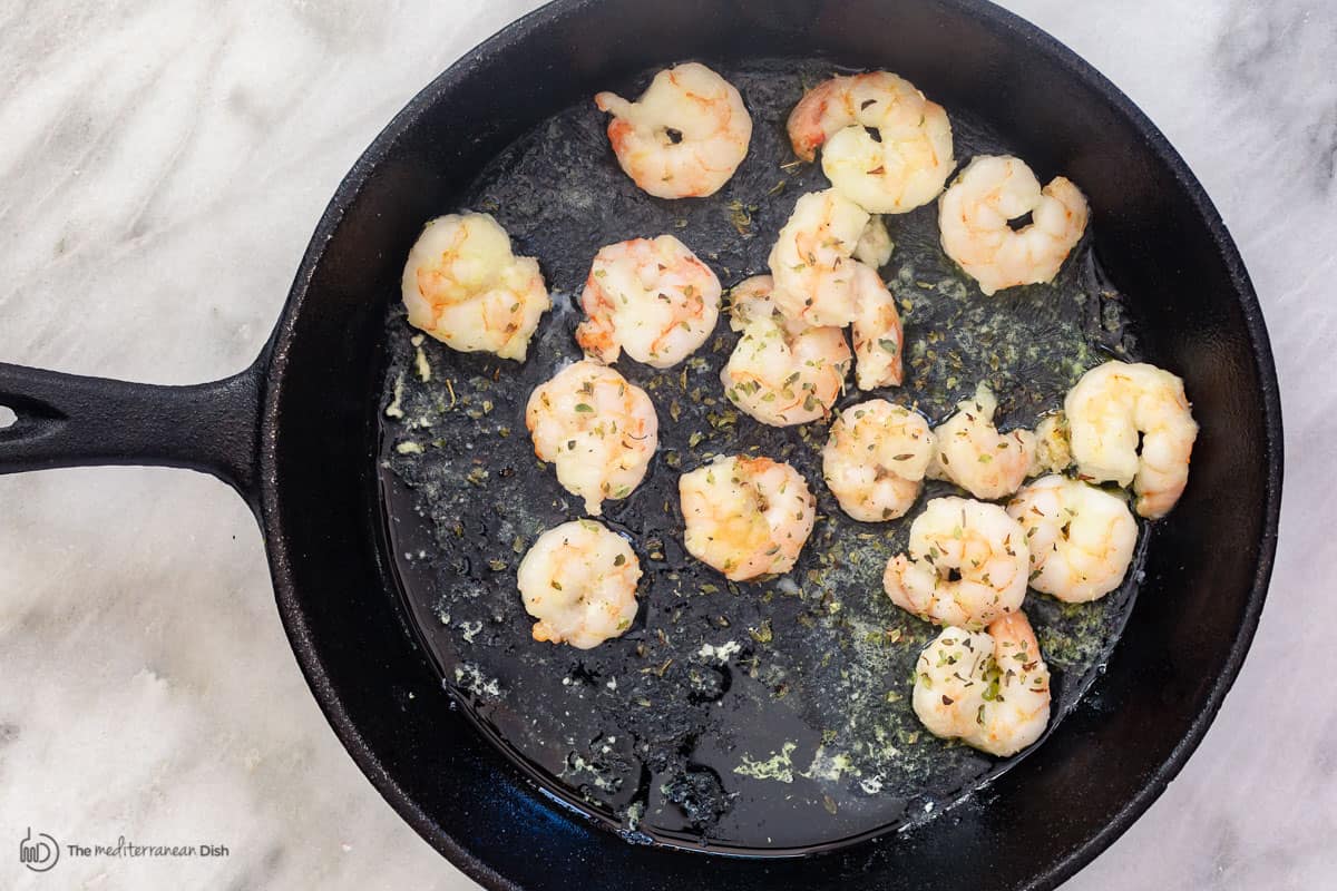 Shrimp quickly seared in skillet