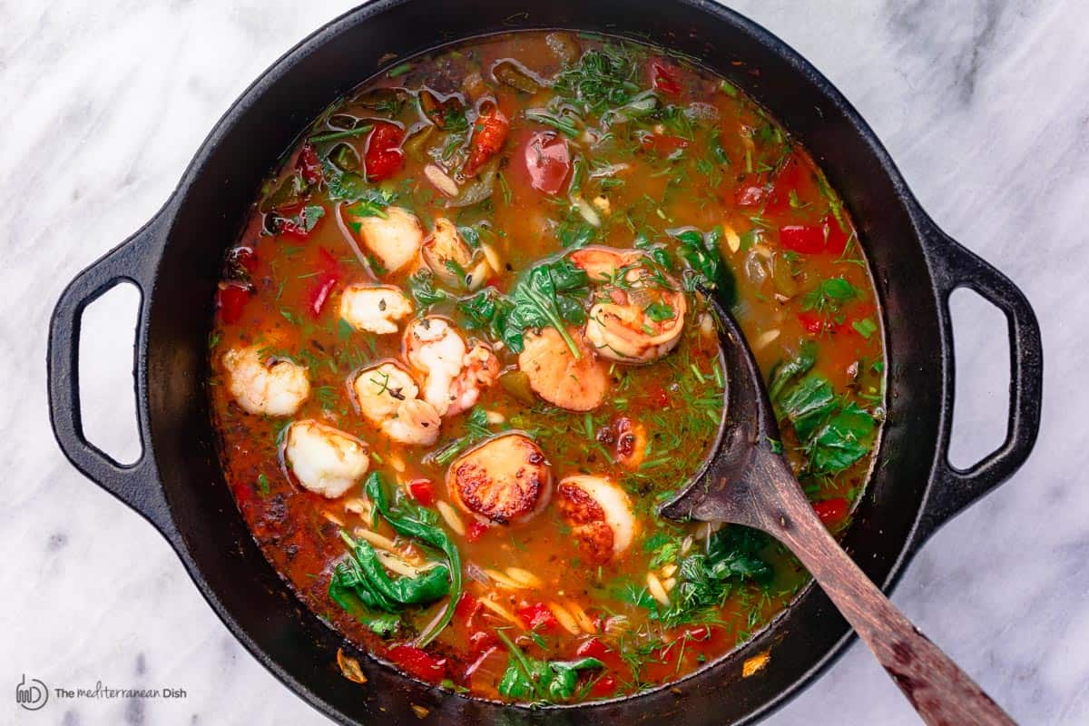 Shrimp is added to the soup 