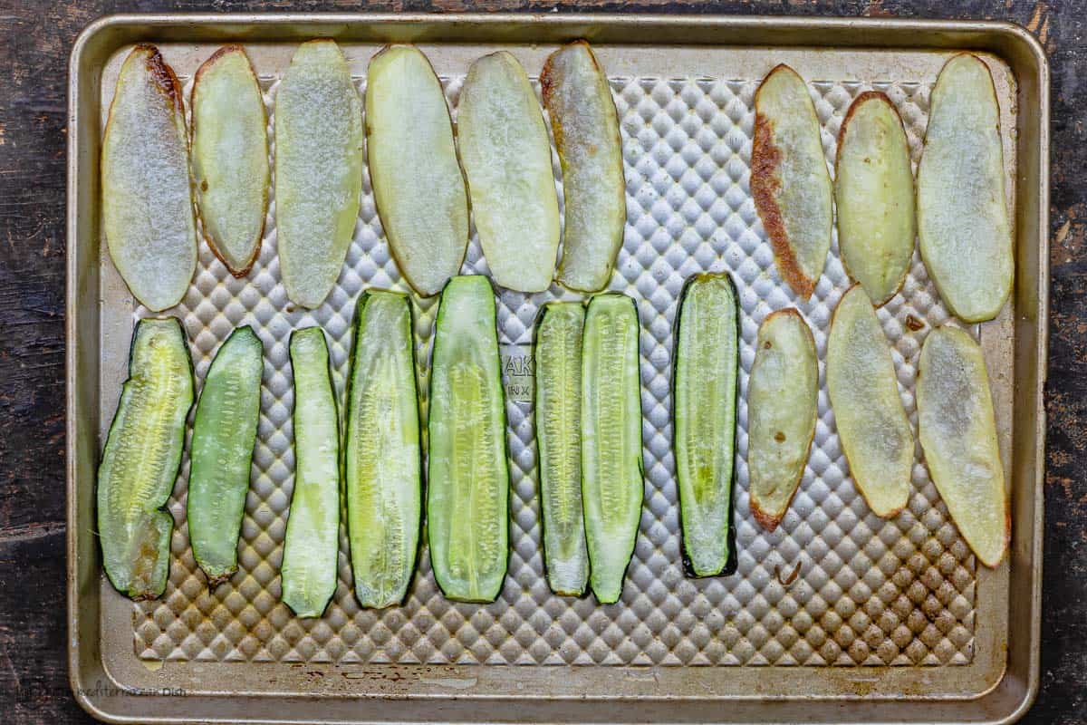 Roasted potatoes and zucchini for vegetable moussaka 