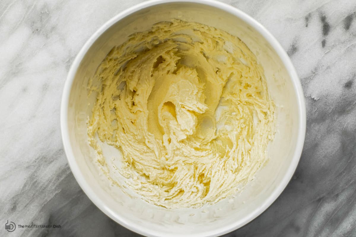 sugar and butter whipped in a bowl 