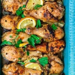 Baked chicken drumsticks with lemon and garlic