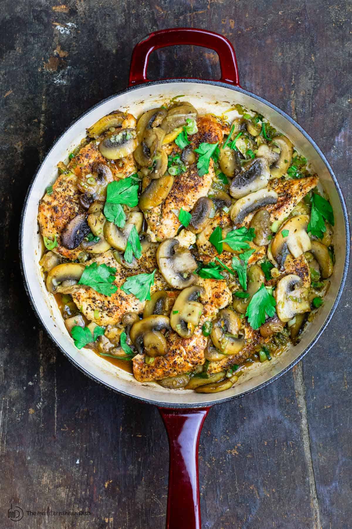 Chicken and mushroom in skillet