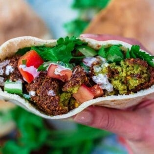 Falafel assembled in one pita pocket
