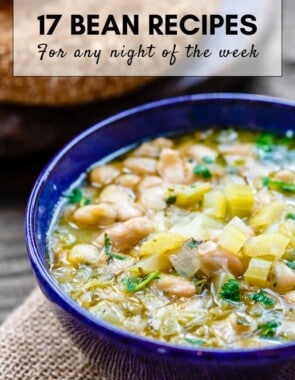 Image of white bean soup as part of bean recipes roundup