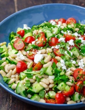 White Bean Salad with chopped vegetables and fresh herbs