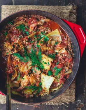 Unstuffed cabbage rolls in a large pot