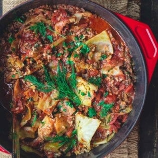 Unstuffed cabbage rolls in a large pot