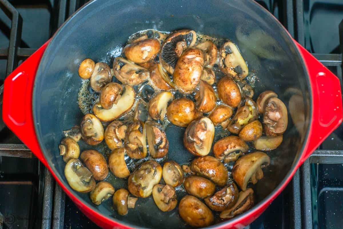Sauteed halved mushrooms