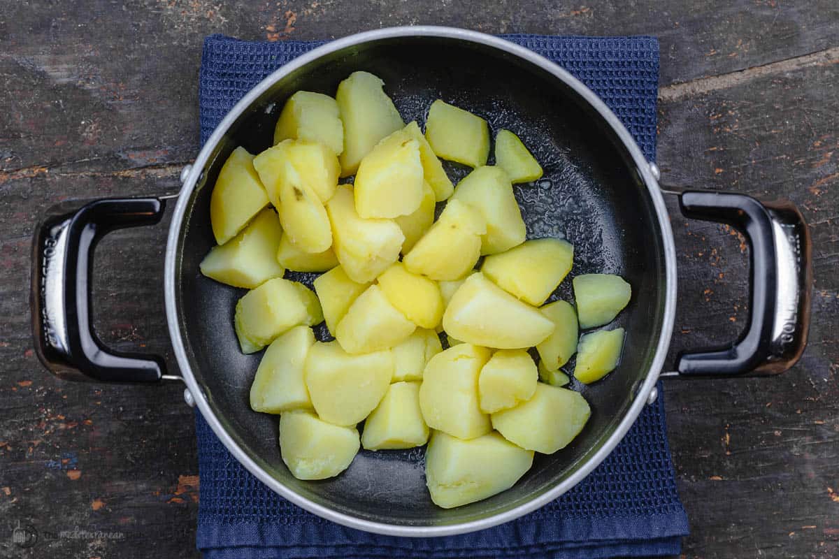 cooked potatoes in a saucepan