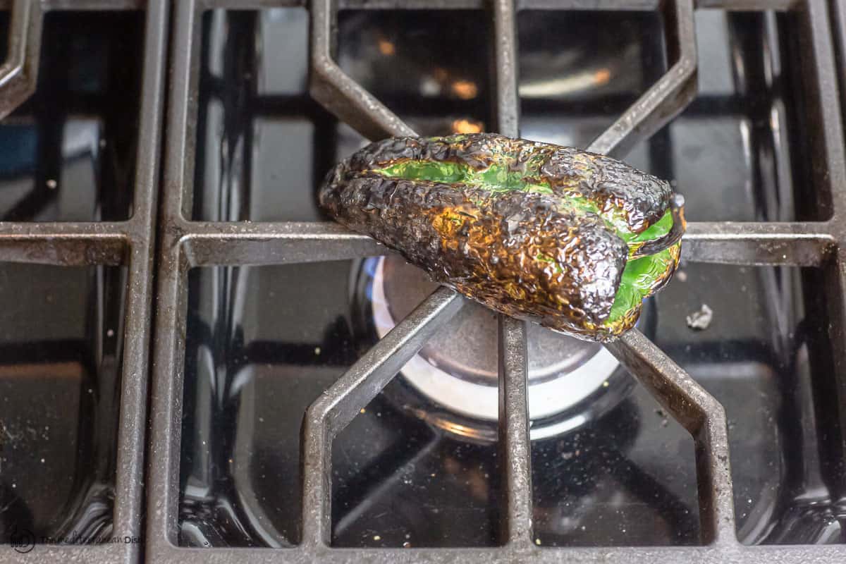 Pablano pepper on the burner