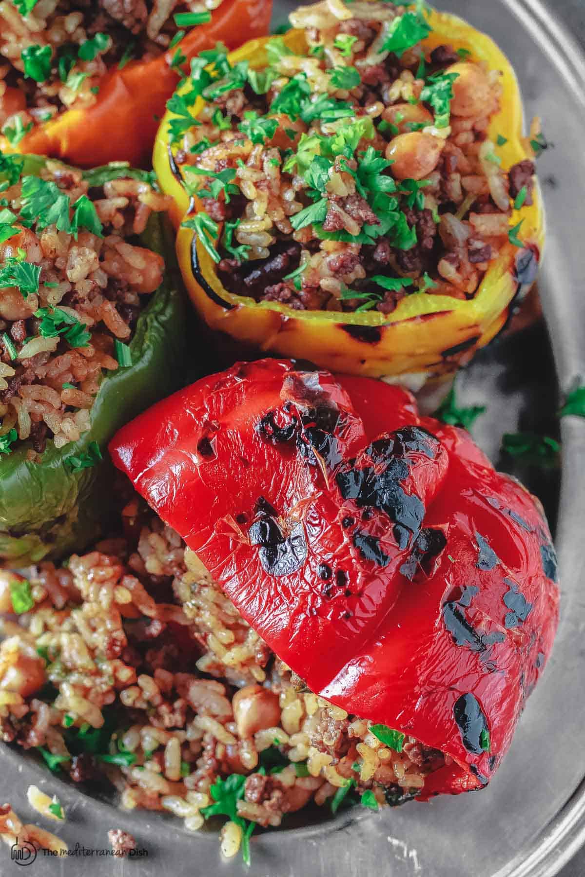 Stuffed peppers on a serving platter