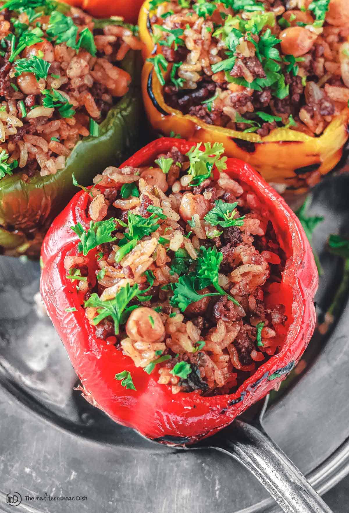Baked stuffed bell peppers ready to serve