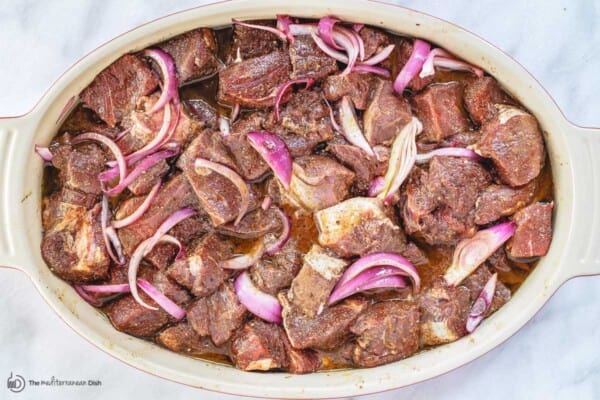 meat cubes added to the marinade