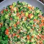 pinable image of easy cauliflower salad with blue banner