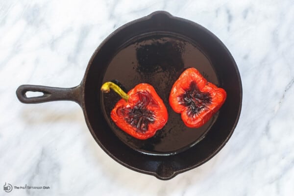 bell peppers roasted in a pan