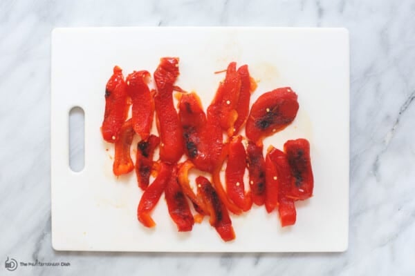 roasted peppers sliced into strips