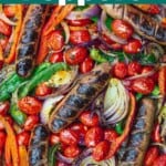 pinterest image for sheet pan chicken sausage an dpeppers