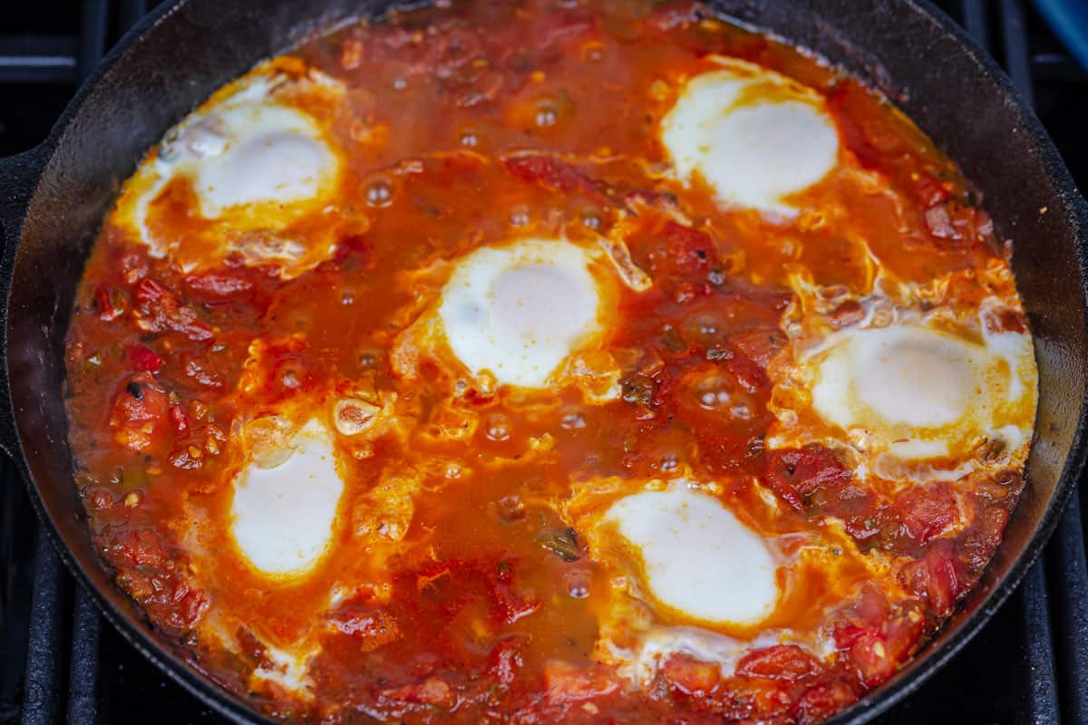 eggs cooked in the shakshuka sauce