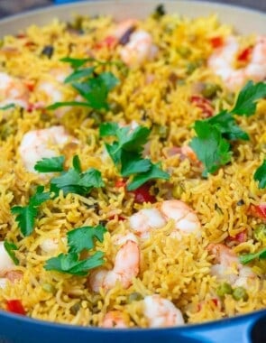 Mediterranean-style shrimp fried rice