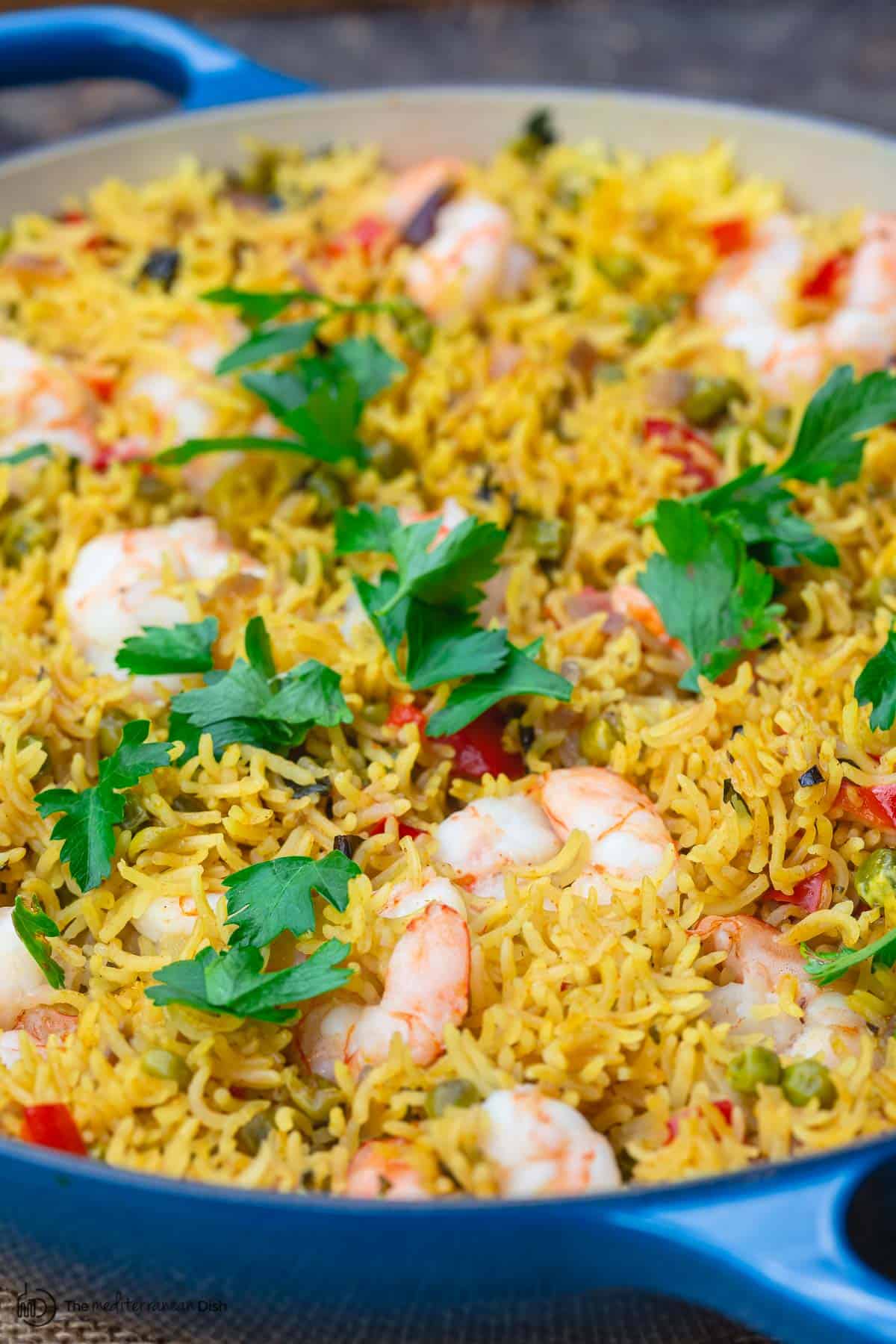 Mediterranean-style shrimp fried rice