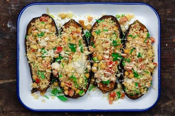 Assembled stuffed eggplant