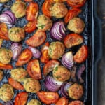 baked chicken meatballs with tomatoes and onions