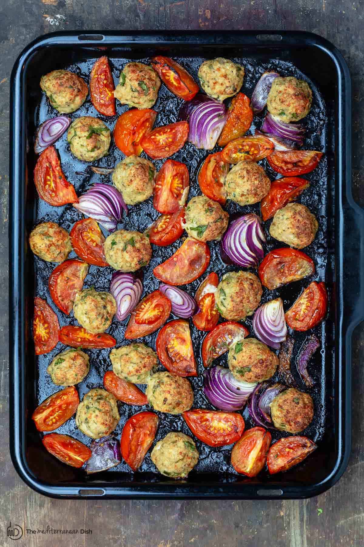 chicken meatballs in baking sheet