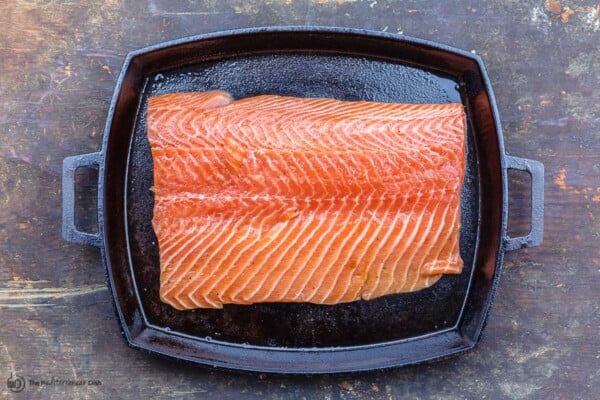 salmon fillet on a sheet pan