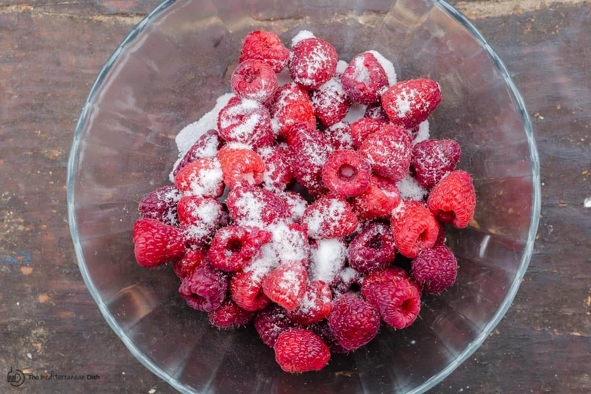 Raspberries tossed in sugar
