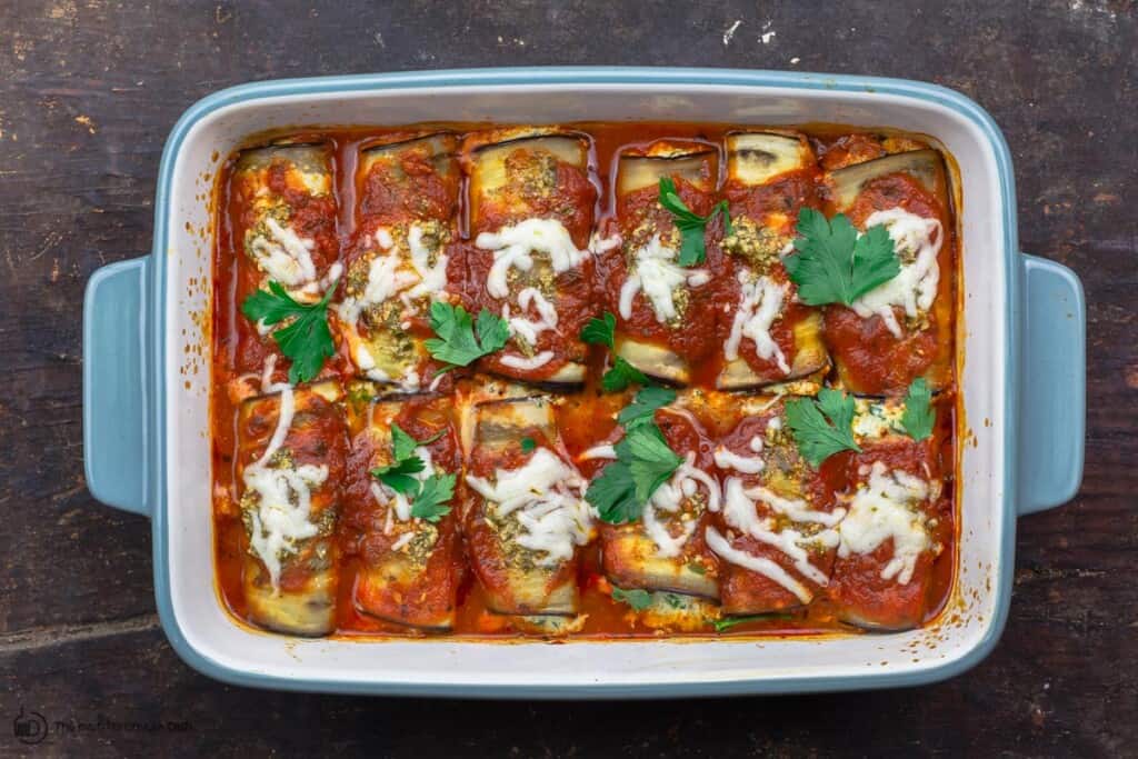 baked eggplant rollatini, 12 in one casserole dish