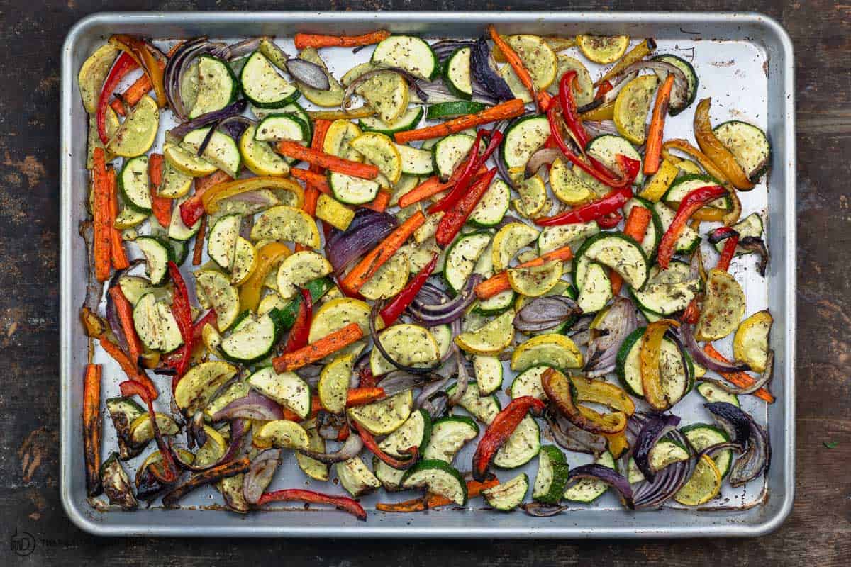 vegetables roasted on a sheet pan