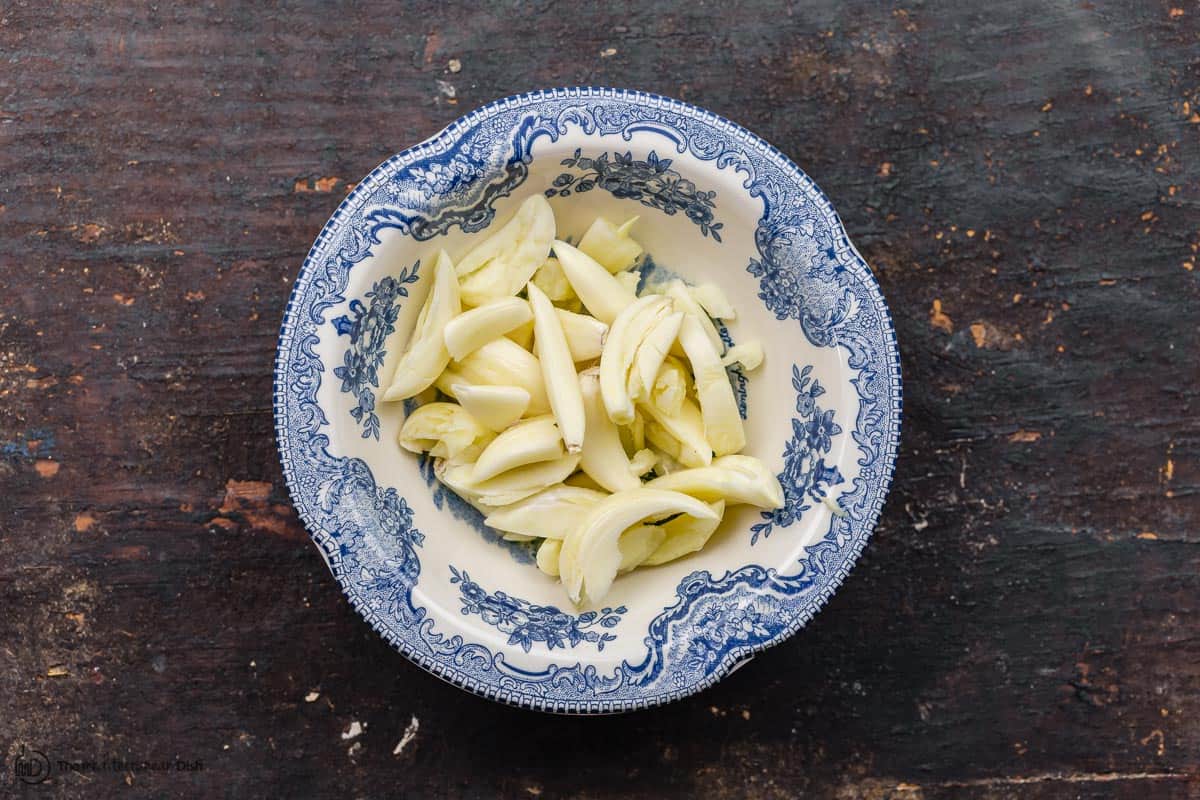 sliced fresh garlic in a bowl