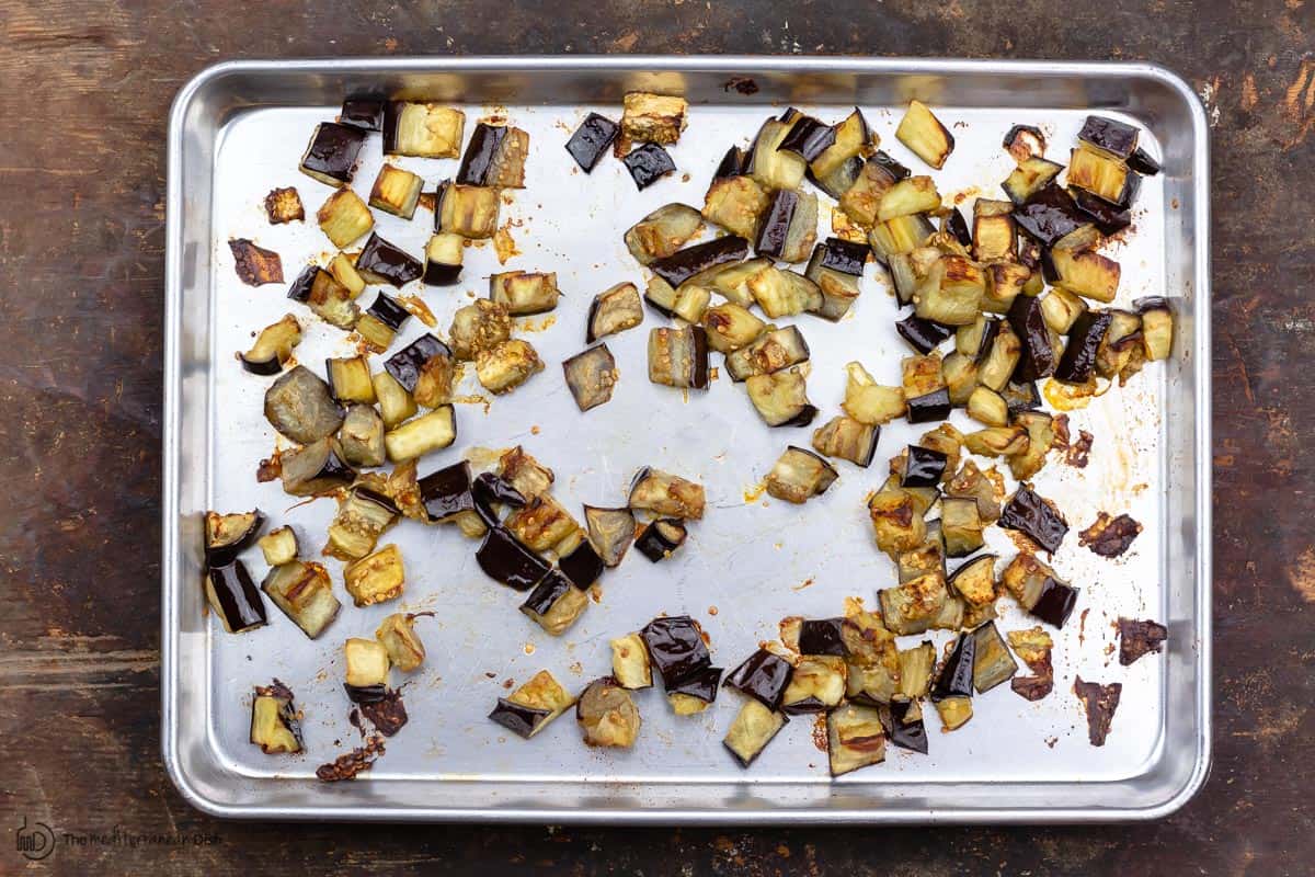 roasted eggplant on sheet pan