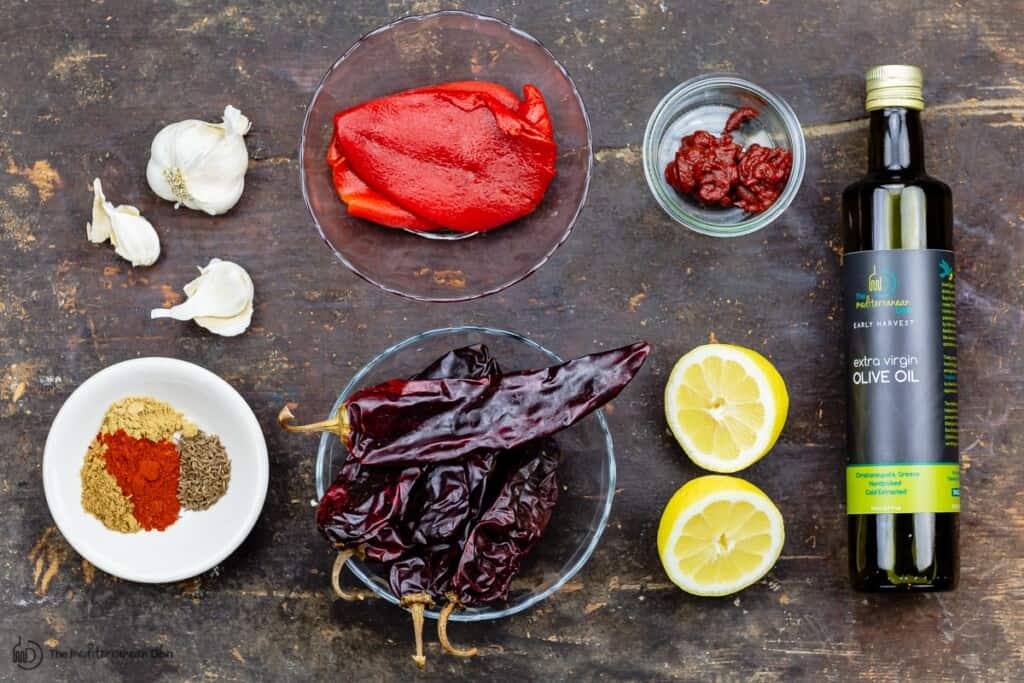 ingredients for homemade harissa sauce