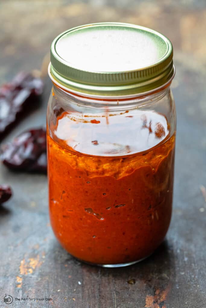 harissa paste stored in mason jar