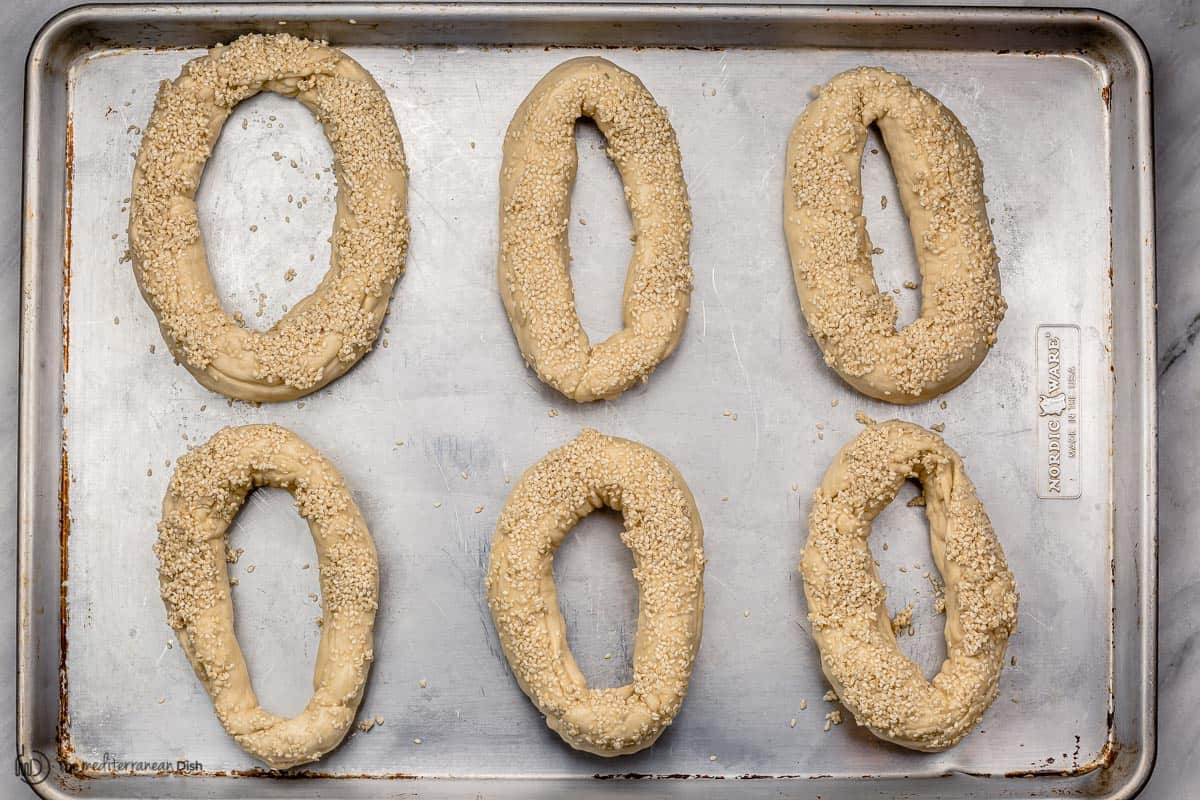 bagels  topped with sesame before baking