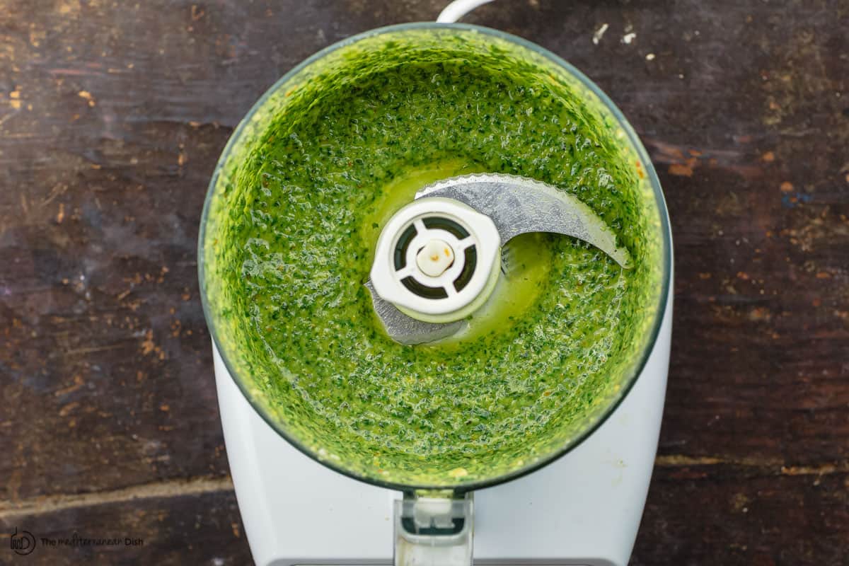 basil mixture in food processor