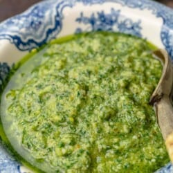 homemade basil pesto in a bowl