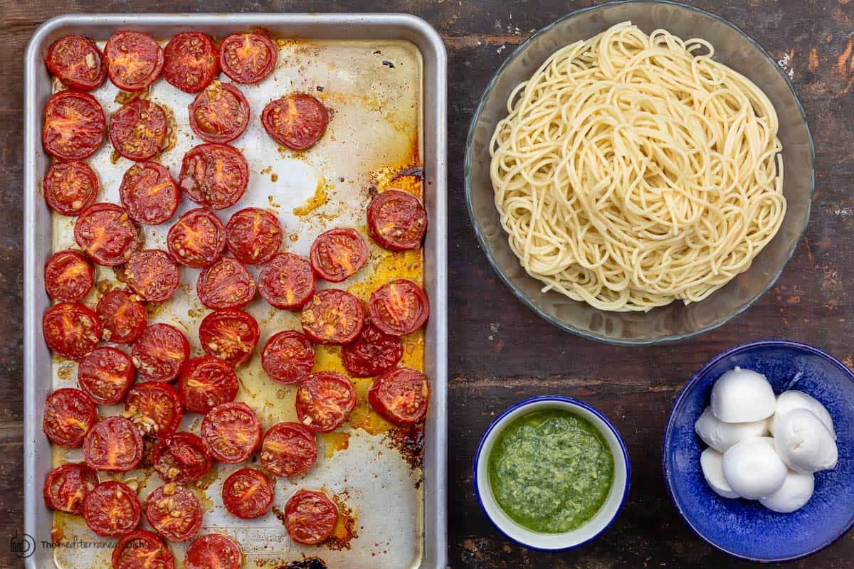 Ingredients for pesto pasta recipe