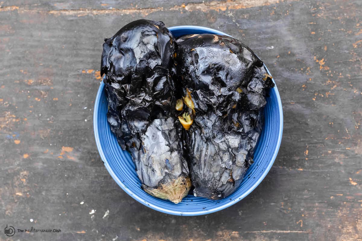 charred eggplant in a bowl