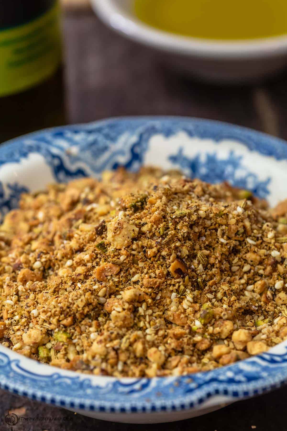 dukkah in a small serving bowl 