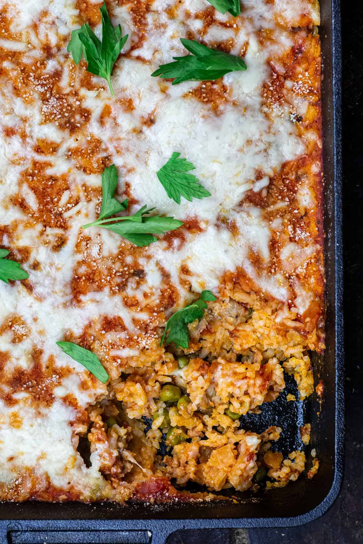 Some rice served out of the rice casserole 