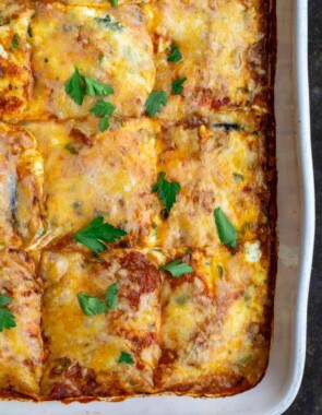 Eggplant lasagna in baking dish