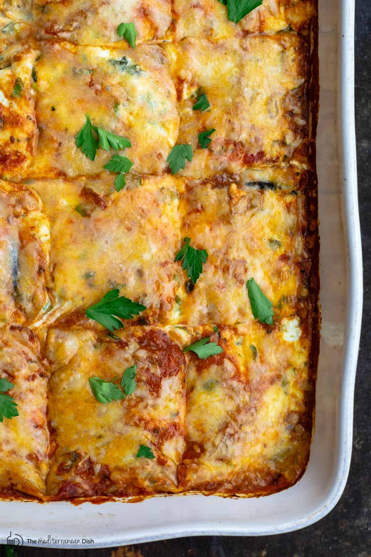 Eggplant lasagna in baking dish