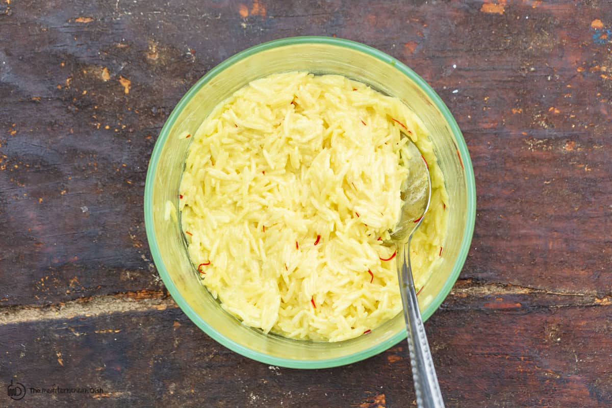 basmati rice mixed with yogurt and saffron water