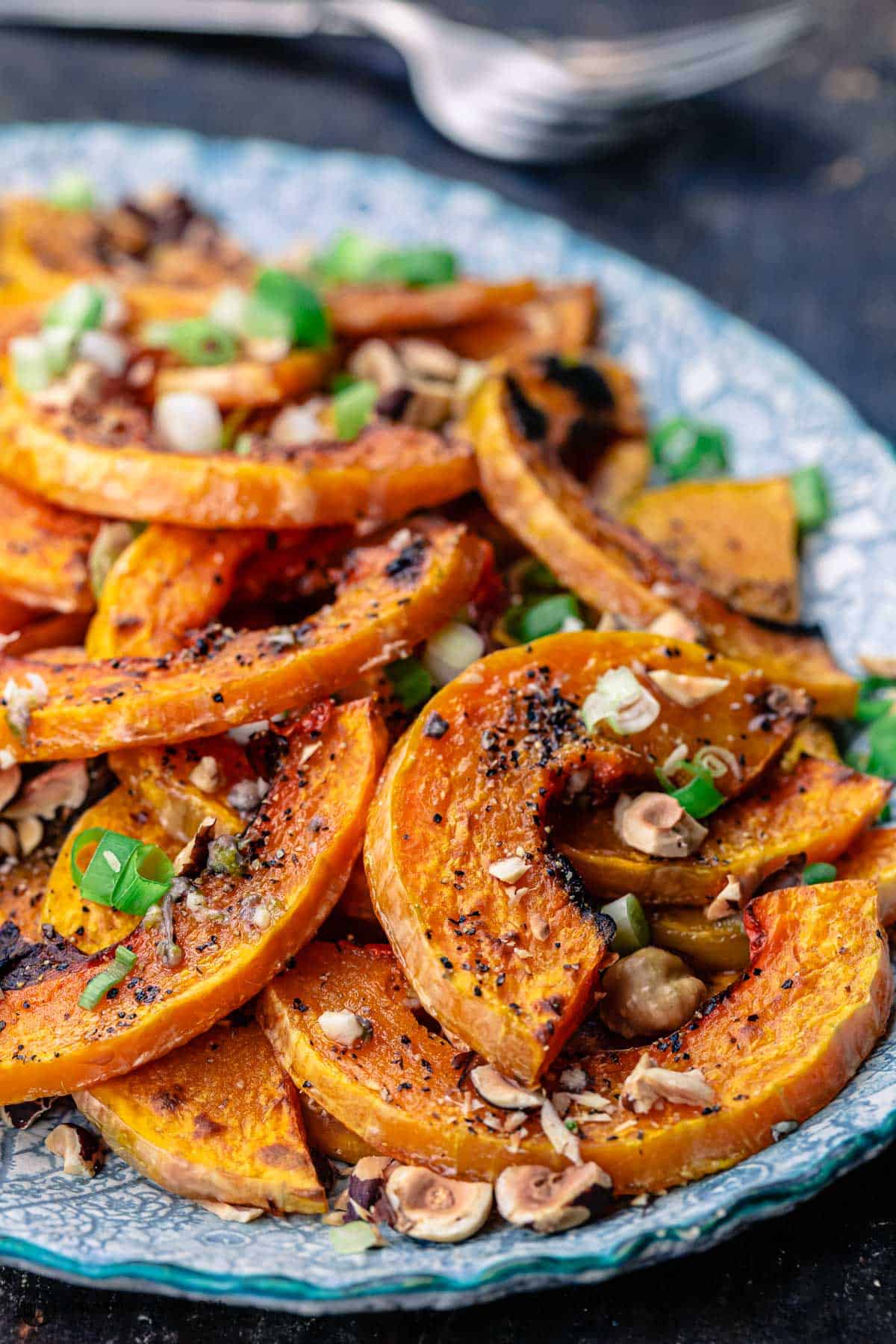 roasted butternut squash slices on a platter