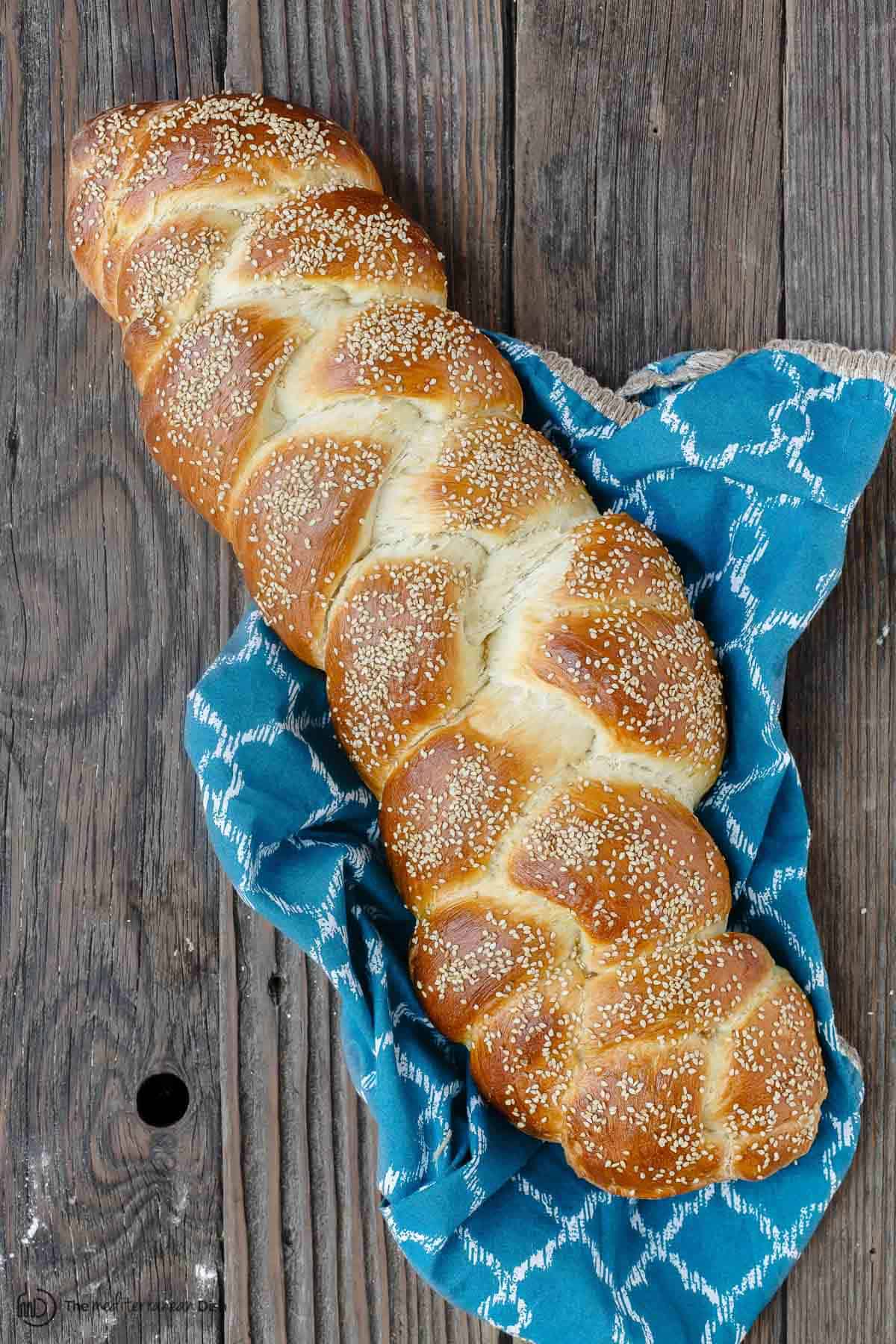 Top down picture of Challah bread on a table