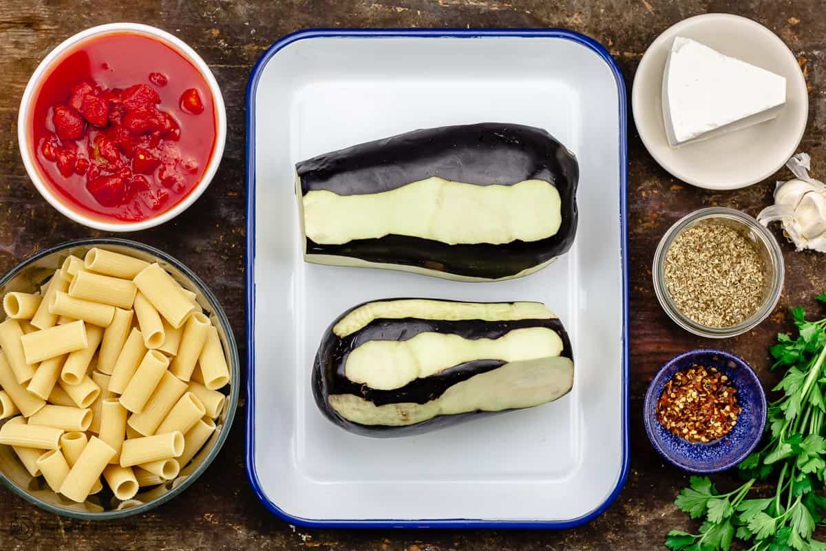 ingredients for eggplant pasta alla norma